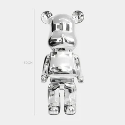 Statues & Sculptures Table Top|Floor Standing-Aero Bear 50cm Chrome Resin Indoor Sculpture