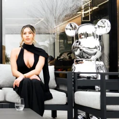 Statues & Sculptures Floor Standing|Animals-Aero Bear 135cm Chrome Resin Indoor Sculpture