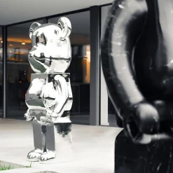 Statues & Sculptures Floor Standing|Animals-Aero Bear 135cm Chrome Resin Indoor Sculpture