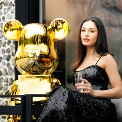 Statues & Sculptures Floor Standing|Animals-Aero Bear 135cm Gold Resin Indoor Sculpture