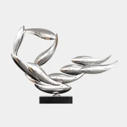 Statues & Sculptures Table Top|Abstract-Aero Stream 50cm Silver Metal Indoor Sculpture