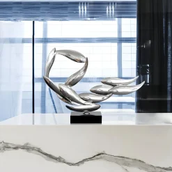 Statues & Sculptures Table Top|Abstract-Aero Stream 50cm Silver Metal Indoor Sculpture