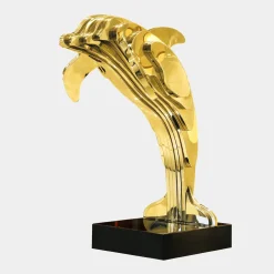 Statues & Sculptures Table Top|Floor Standing-Aqua Dolphin 70cm Gold Metal Garden Sculpture