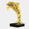 Statues & Sculptures Floor Standing|Abstract-Aqua Dolphin 105cm Gold Metal Garden Sculpture