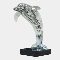 Statues & Sculptures Table Top|Floor Standing-Aqua Dolphin 70cm Silver Metal Garden Sculpture