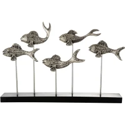 Statues & Sculptures Table Top|Animals-Aqua Symphony Fish 35cm Wood Indoor Sculpture