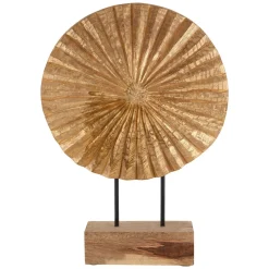 Statues & Sculptures Table Top|Abstract-Aurora Disc 48cm Gold Wood Indoor Sculpture