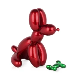 Statues & Sculptures Table Top|Floor Standing-Balloon Dog & Bone 28cm Red Resin Indoor Sculpture