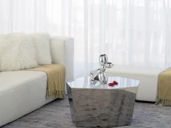 Statues & Sculptures Table Top|Floor Standing-Balloon Dog & Bone 28cm Silver Resin Indoor Sculpture