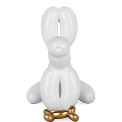 Statues & Sculptures Table Top|Floor Standing-Balloon Dog & Bone 46cm White Resin Indoor Sculpture
