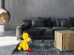 Statues & Sculptures Table Top|Floor Standing-Balloon Dog & Bone 46cm Yellow Resin Indoor Sculpture