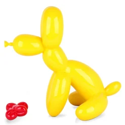 Statues & Sculptures Table Top|Floor Standing-Balloon Dog & Bone 46cm Yellow Resin Indoor Sculpture