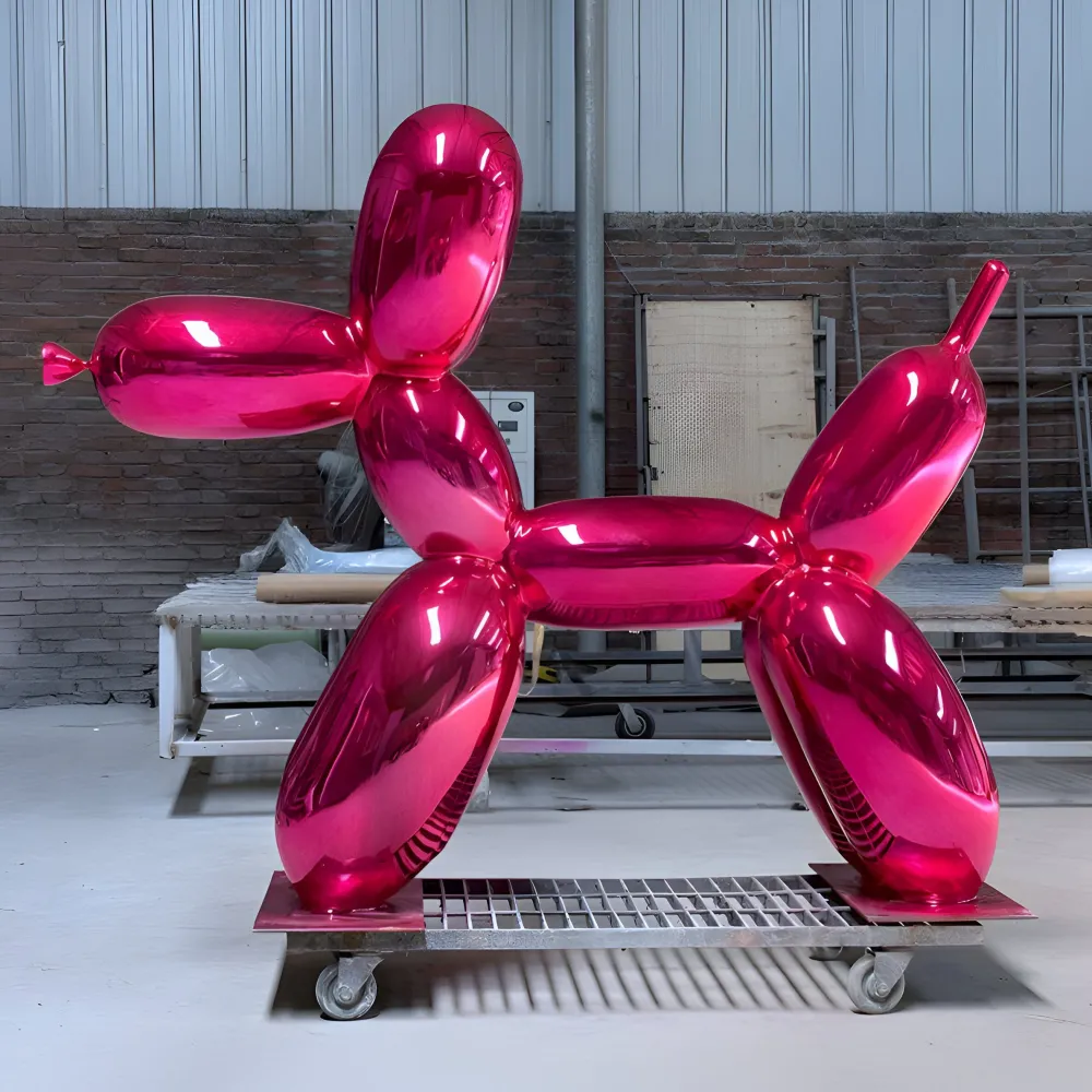 Statues & Sculptures Giant|Floor Standing-Balloon Dog 200cm Pink Metal Garden Sculpture