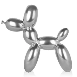 Statues & Sculptures Table Top|Floor Standing-Balloon Dog 46cm Silver Resin Indoor Sculpture