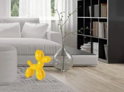 Statues & Sculptures Table Top|Floor Standing-Balloon Dog 46cm Yellow Resin Indoor Sculpture