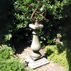 Statues & Sculptures Armillary Sundials-Baluster Large Armillary Stone Garden Sundial