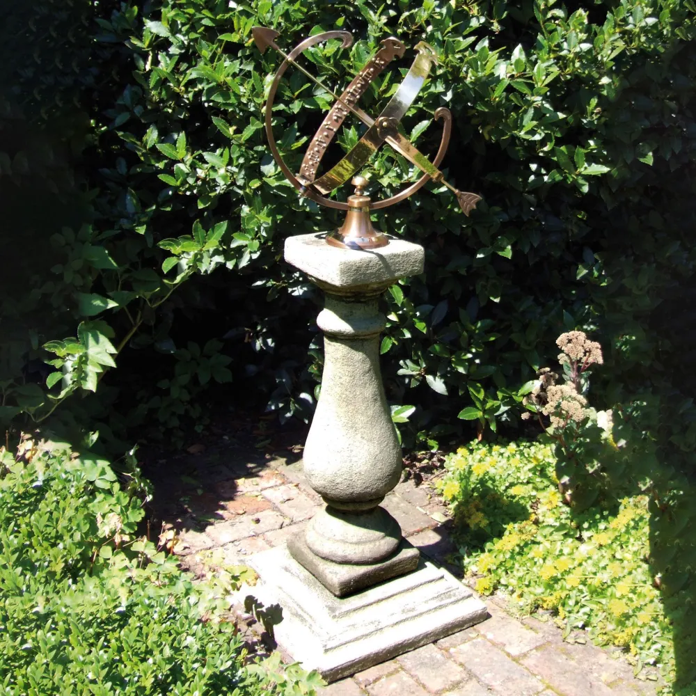 Statues & Sculptures Armillary Sundials-Baluster Large Armillary Stone Garden Sundial