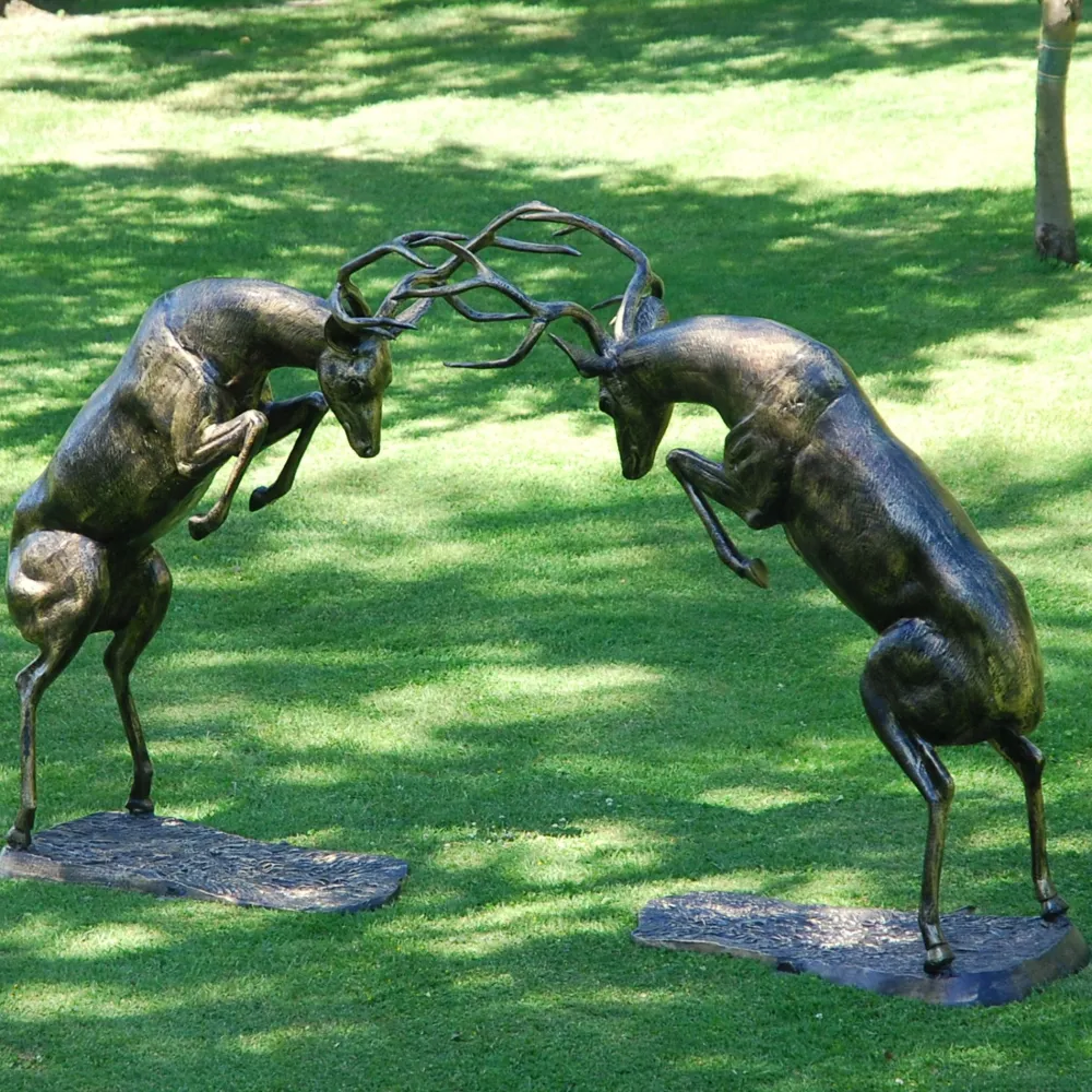 Statues & Sculptures Stags & Deers-Battling Stags Life-Size 140cm Bronze Metal Garden Statues