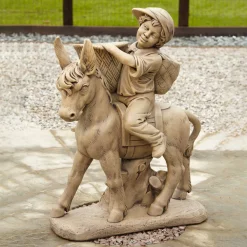 Statues & Sculptures Children|Farm-Boy & Donkey Stone Garden Statue