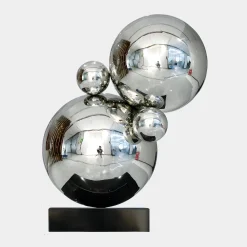 Statues & Sculptures Table Top|Abstract-Bubble Bobble 55cm Silver Metal Indoor Sculpture