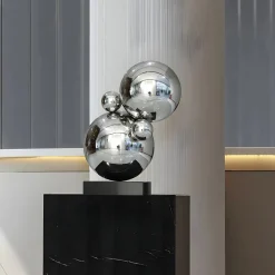 Statues & Sculptures Table Top|Abstract-Bubble Bobble 55cm Silver Metal Indoor Sculpture