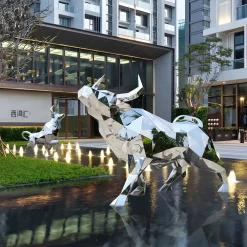 Statues & Sculptures Farm|Contemporary-Bull 146cm Geometric Metal Garden Sculpture