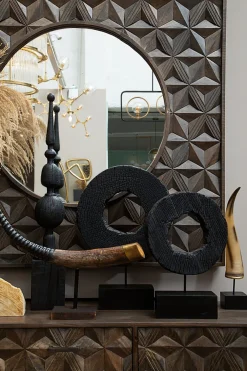 Statues & Sculptures Table Top|Abstract-Carbon Halo 53cm Black Wood Indoor Sculpture