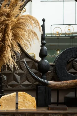 Statues & Sculptures Table Top|Abstract-Carbon Halo 53cm Black Wood Indoor Sculpture