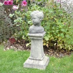Statues & Sculptures Children-Classic Boy Bust on Pedestal Stone Garden Statue