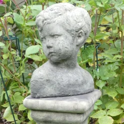 Statues & Sculptures Children-Classic Boy Bust on Pedestal Stone Garden Statue