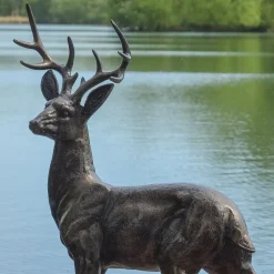 Statues & Sculptures Stags & Deers-Classic Stag Deer 79cm Bronze Metal Garden Statue