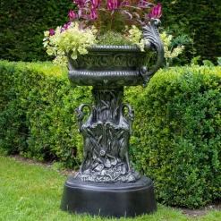 Statues & Sculptures Round-Classic Swan Urn Bronze Metal Garden Planter