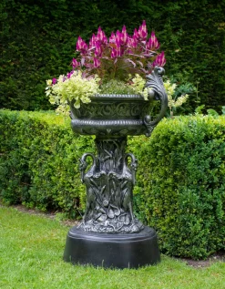 Statues & Sculptures Round-Classic Swan Urn Bronze Metal Garden Planter