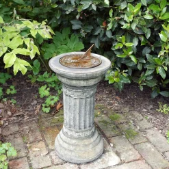 Statues & Sculptures Garden Sundials-Classical Aged Brass Stone Garden Sundial