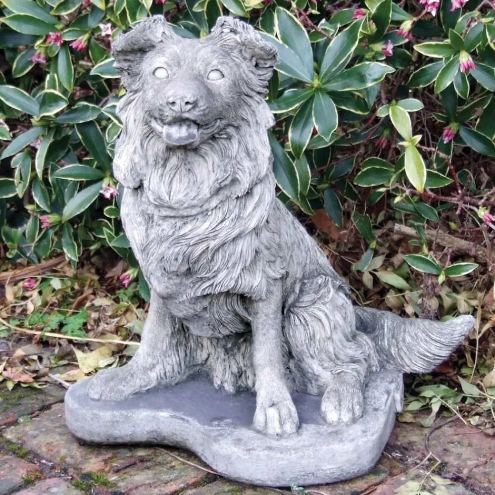 Statues & Sculptures Dogs-Collie Puppy Dog Stone Garden Ornament
