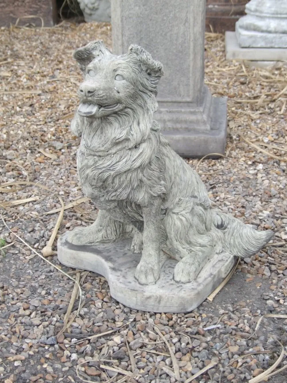 Statues & Sculptures Dogs-Collie Puppy Dog Stone Garden Ornament