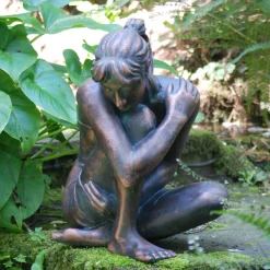 Statues & Sculptures Children-Contemplating Girl Bronze Resin Garden Ornament