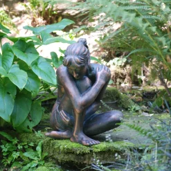 Statues & Sculptures Children-Contemplating Girl Bronze Resin Garden Ornament