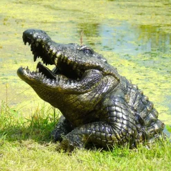 Statues & Sculptures Reptiles-Crocodile Half-Size Bronze Metal Garden Statue