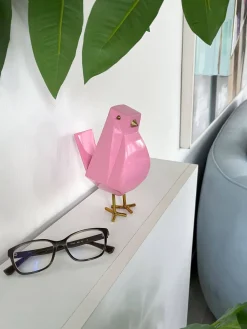 Statues & Sculptures Animals|Contemporary-Cubic Bird 18cm Rosa Pink Resin Indoor Sculpture