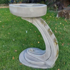 Statues & Sculptures Bird Baths-Curved Japanese Design Stone Garden Bird Bath