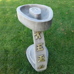 Statues & Sculptures Bird Baths-Curved Japanese Design Stone Garden Bird Bath