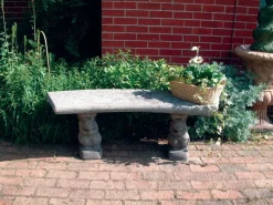 Statues & Sculptures Stone Benches-Curved Plain Top Stone Garden Bench
