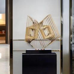 Statues & Sculptures Table Top|Abstract-Cyber Book 46cm Gold Metal Indoor Sculpture