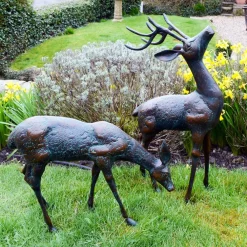 Statues & Sculptures Stags & Deers-Deer & Doe Bronze Metal Garden Statues