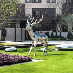 Statues & Sculptures Wildlife|Stags & Deers-Deer 168cm Geometric Metal Garden Sculpture