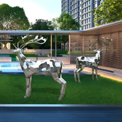 Statues & Sculptures Wildlife|Stags & Deers-Deer 197cm Geometric Metal Garden Sculpture v1