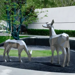 Statues & Sculptures Wildlife|Stags & Deers-Deer 90cm Geometric Metal Garden Sculpture