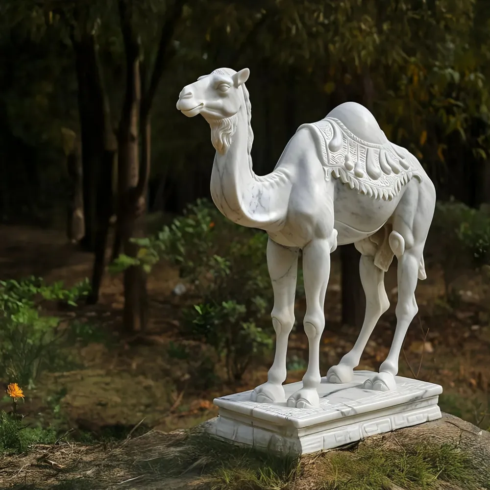 Statues & Sculptures Wildlife|Modern-Desert Camel 160cm White Marble Garden Statue v6