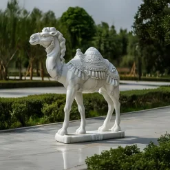 Statues & Sculptures Wildlife|Modern-Desert Camel 160cm White Marble Garden Statue v3